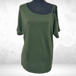 Kaleigh Dark Green Off Shoulder Cut Out One Shoulder Green Tunic Knit Top XL